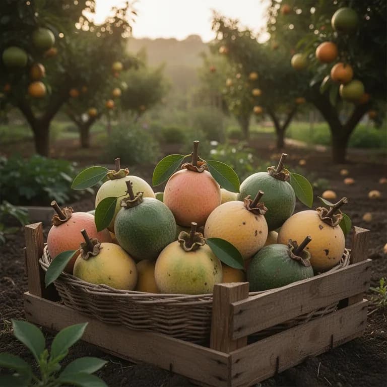Geerntete Sapodilla-Früchte in einem Korb