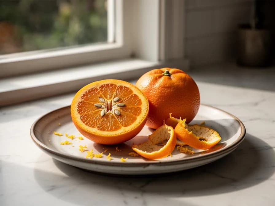 Geschälte Satsuma-Mandarine mit getrennten Segmenten auf einem Holzbrett
