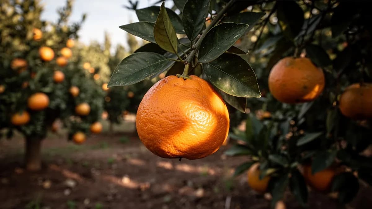 Mandarina satsuma pelada con los gajos separados sobre una tabla de madera