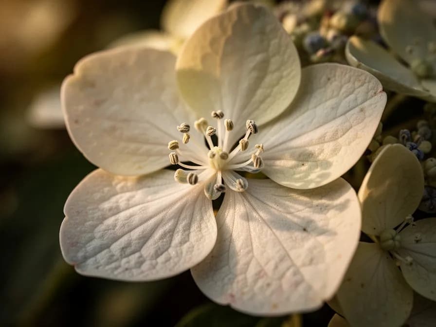 Variedad Moonlight de Schizophragma hydrangeoides mostrando su follaje azul plateado con venación verde oscuro