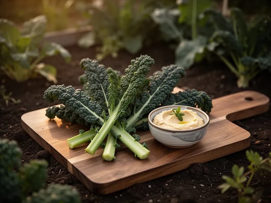 Blanched sea kale shoots sautéed in butter with lemon and served on a plate