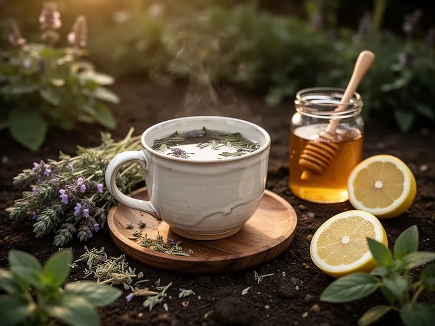 Infusión de autocuración servida en una taza