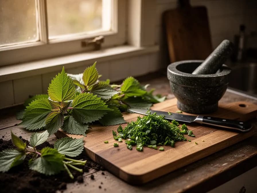 Knuspriges Shiso-Blatt-Tempura serviert auf einem Keramikteller mit Dip-Sauce