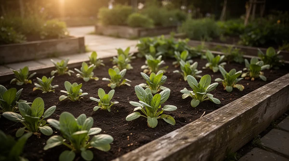 Established sorrel clump growing as an edible border in a kitchen garden