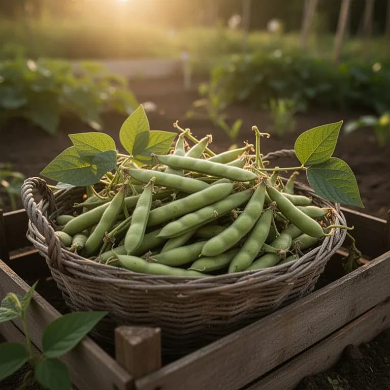 Frisch geerntete leuchtend grüne Edamame-Hülsen in einer Holzschale