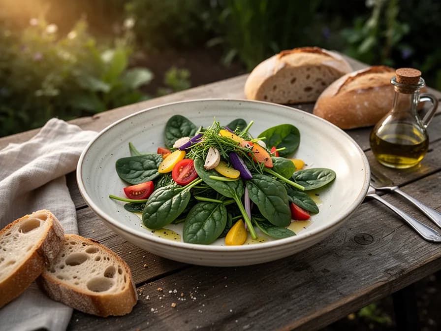 Sauteed New Zealand spinach with garlic in a pan