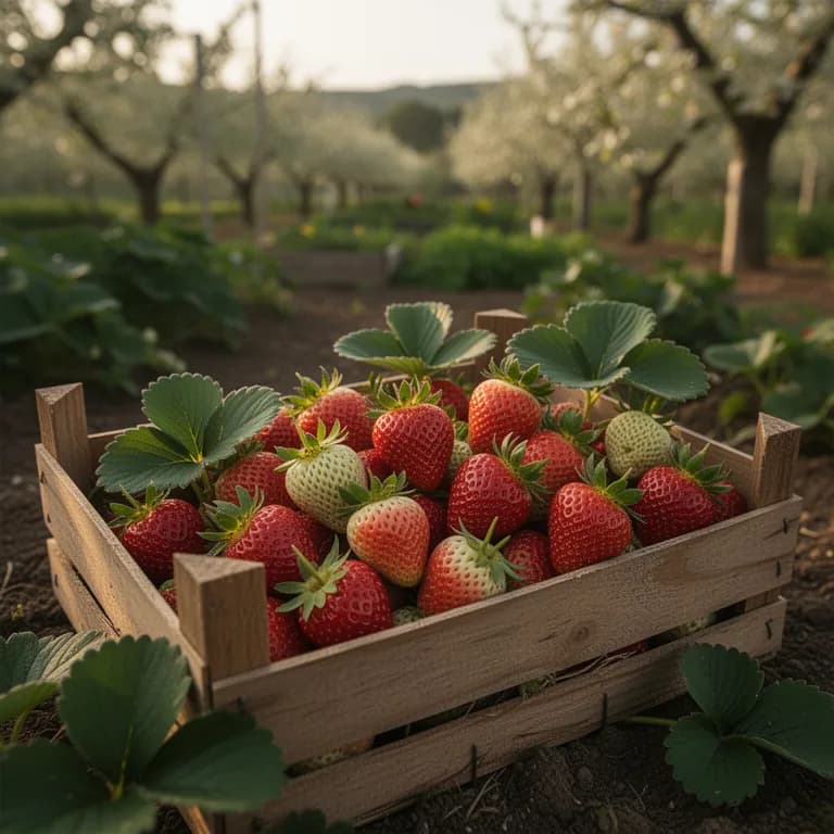 Trauben reifer, roter remontierender Erdbeeren an der Pflanze