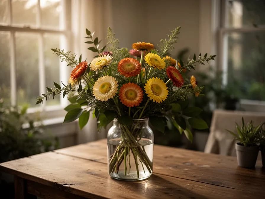 Corona de flores de paja secas