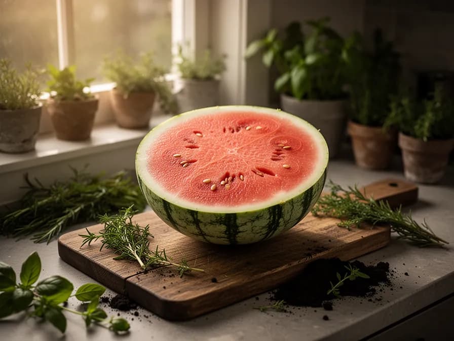 Aufgeschnittene Sugar Baby Wassermelone mit tiefrotem, süßem Fruchtfleisch
