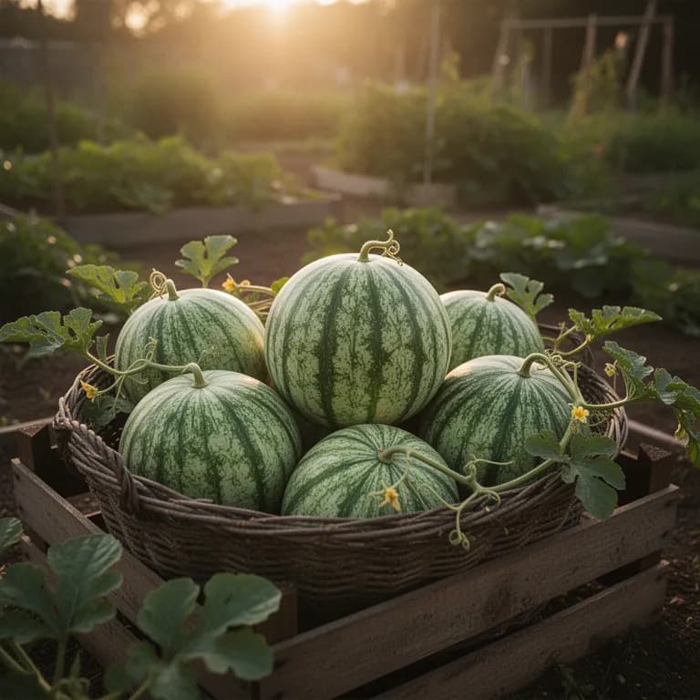 Reife Sugar Baby Wassermelone mit dunkelgrüner Schale und cremgelbem Bodenfleck