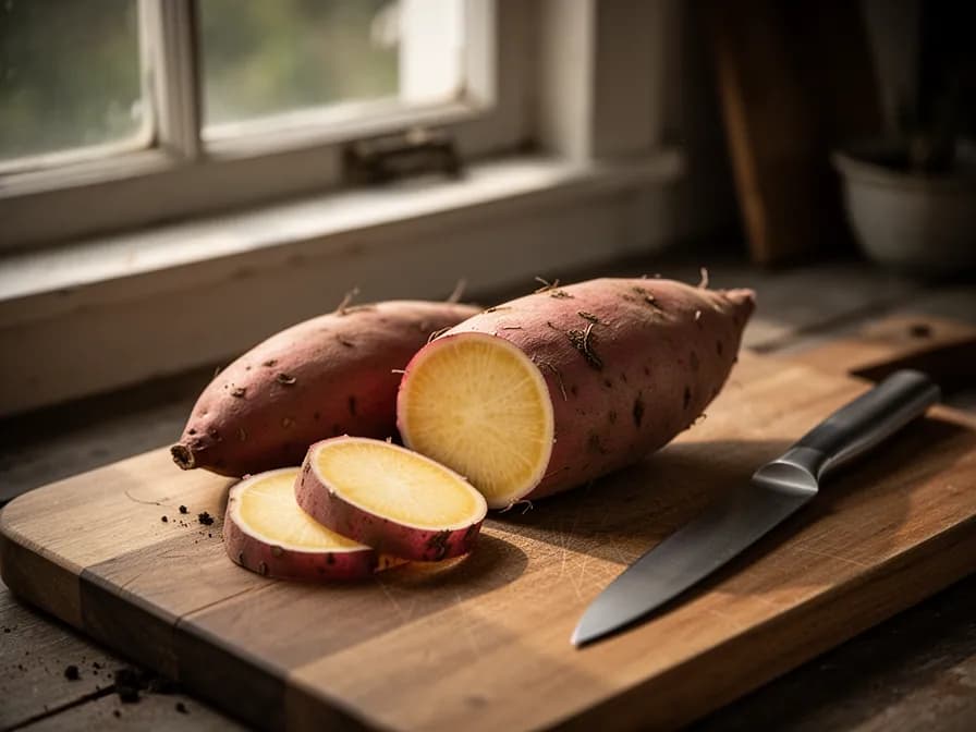Japanese sweet potato slips rooting in water with purple-tinged stems and green leaves