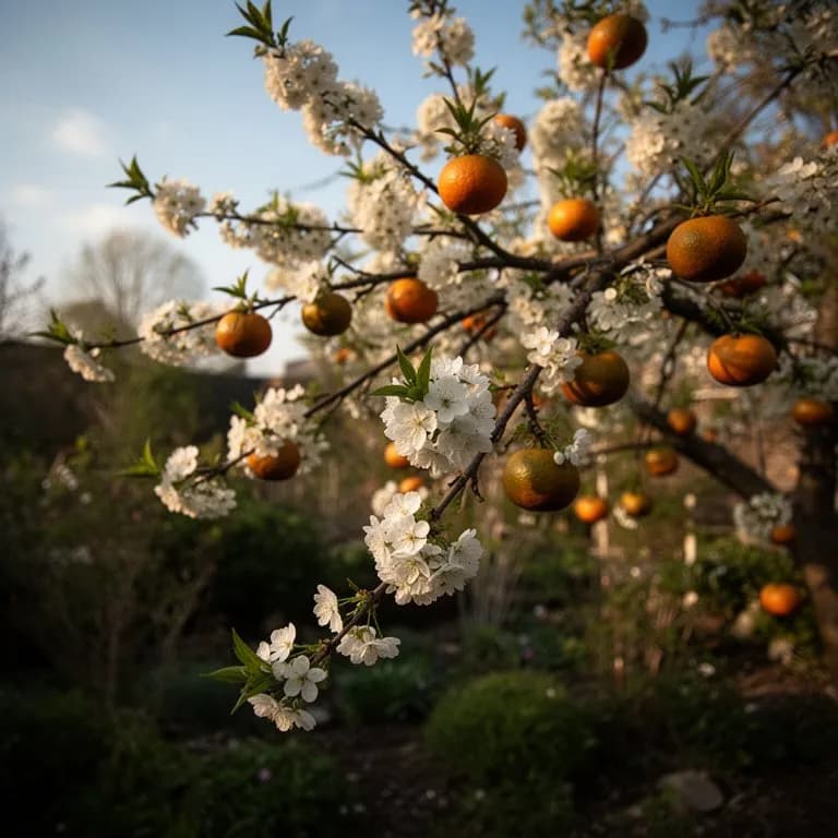 Fragantes flores blancas de mandarino cubriendo las ramas en primavera
