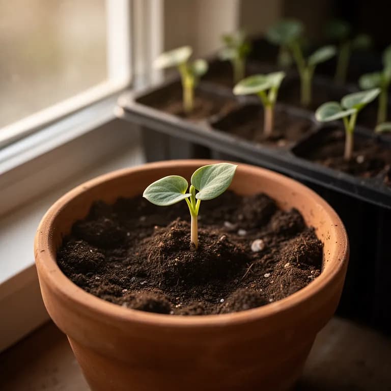 Young taro shoot emerging from a planted corm with a tightly furled leaf