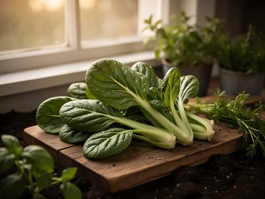 Knoblauch-Sesam-Tatsoi aus dem Wok
