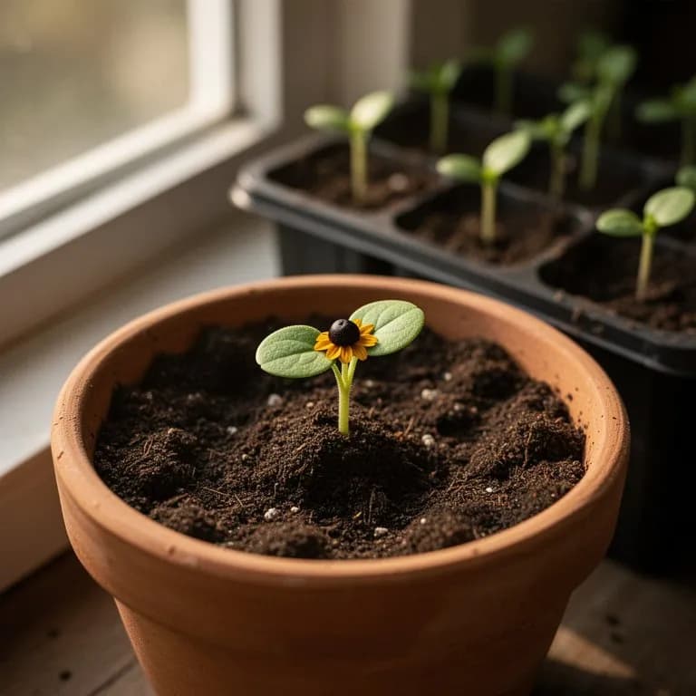 Thunbergia alata Sämling, der aus der Erde sprießt
