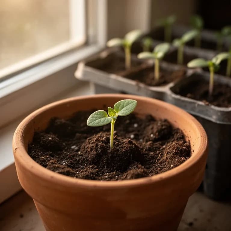 Tithonia-Sämling mit breiten Keimblättern