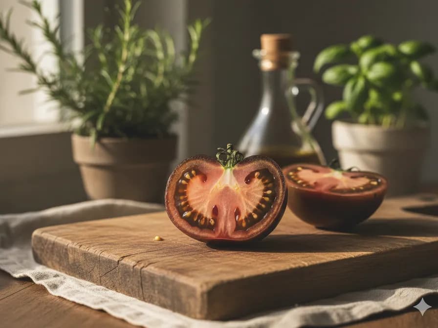 Close-up of a Black Krim tomato