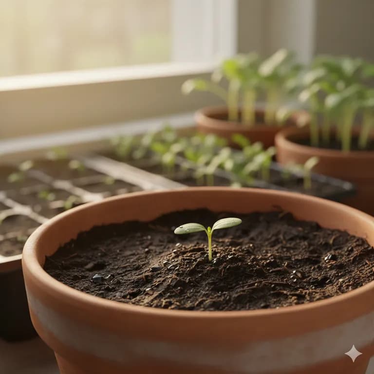 Black Krim tomato seedling with young true leaves