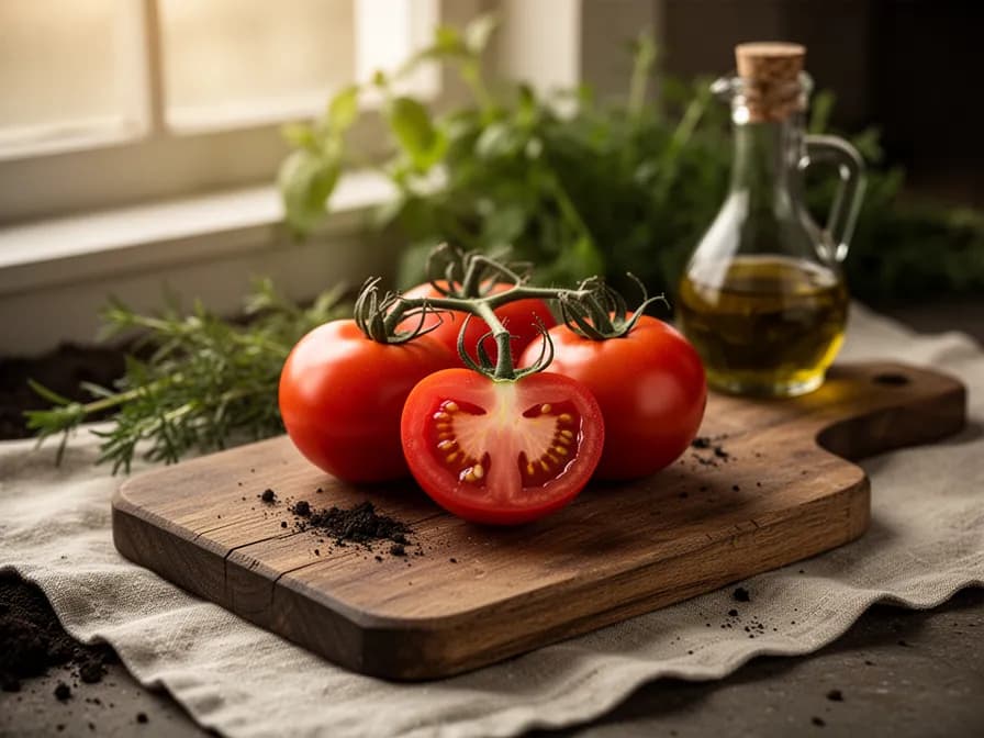 Developing cluster of green Campari tomatoes ripening on the vine