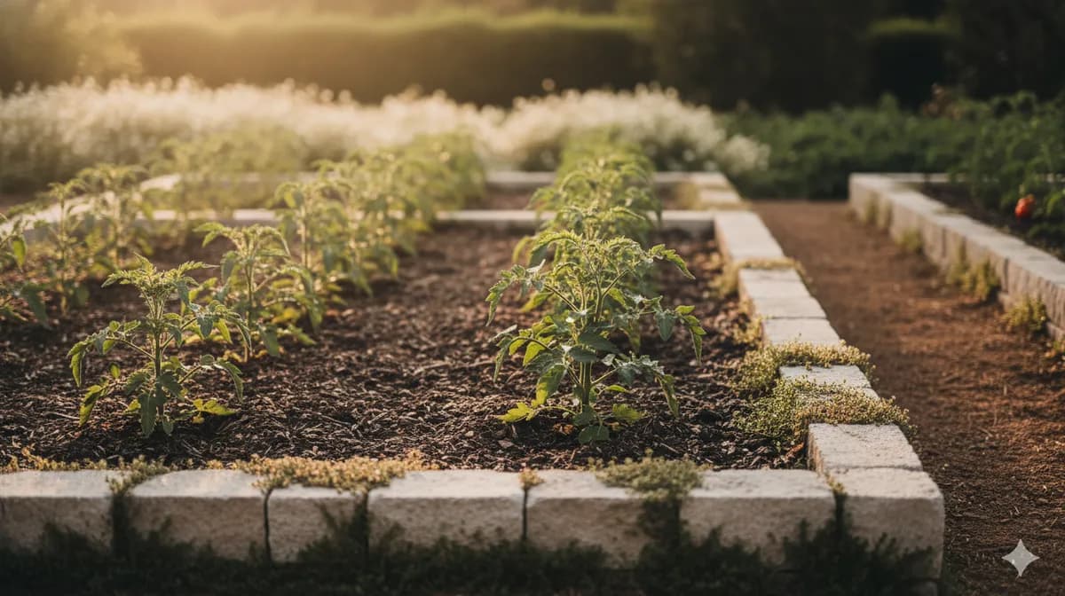 Celebrity tomato plant growing in a sunny bed