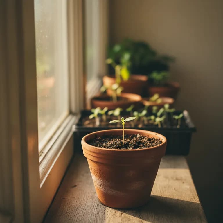 Cherokee Purple tomato seedling with young true leaves