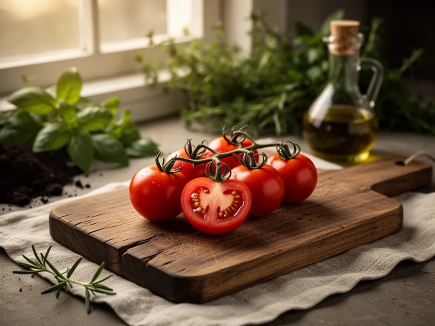 Halbierte Cherrytomaten, die das saftige Innere mit Samen und Gel zeigen