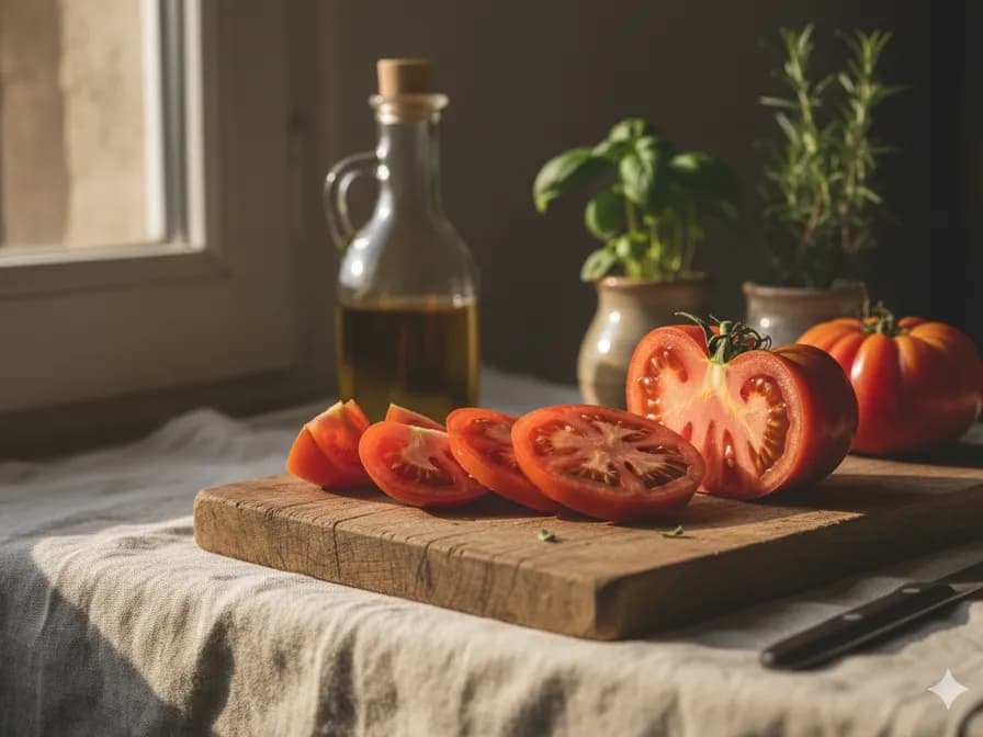 Close-up of a Costoluto Fiorentino tomato
