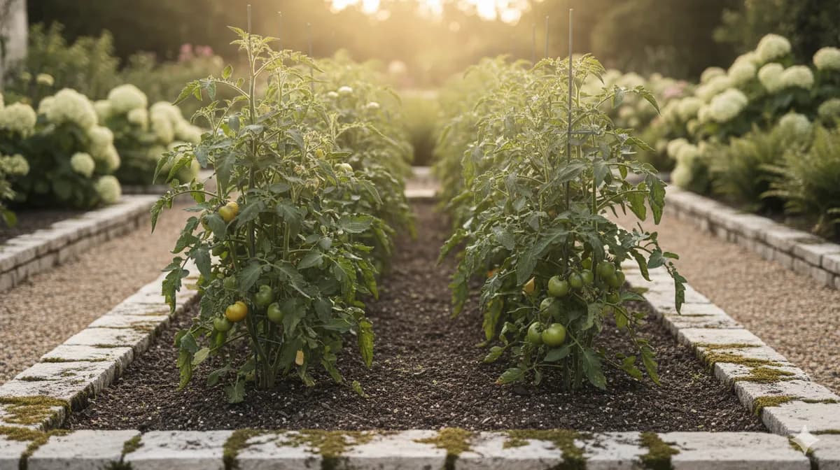 Early Girl tomato plant growing in a sunny bed