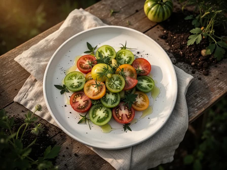 Green Zebra Caprese mit Basilikumöl