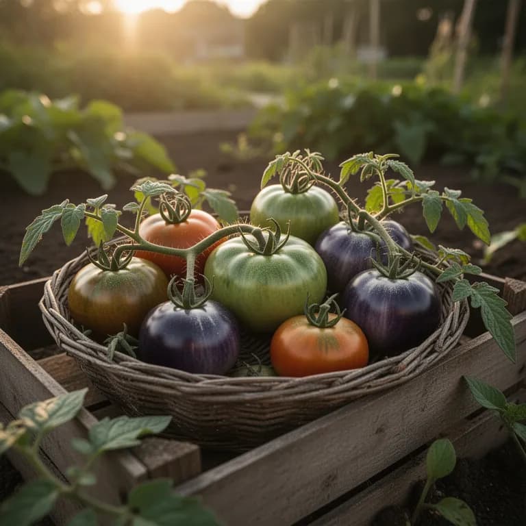 Perfekt reife Indigo Rose Tomaten mit glänzender dunkelviolett-schwarzer Schale und tiefrotem Blütenende