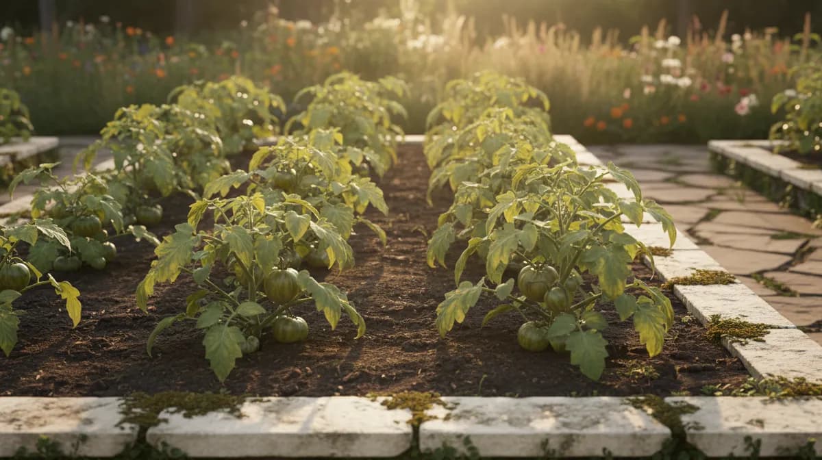 Pineapple tomato plant growing in a sunny bed