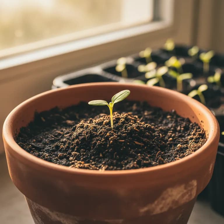 Pineapple tomato seedling with young true leaves