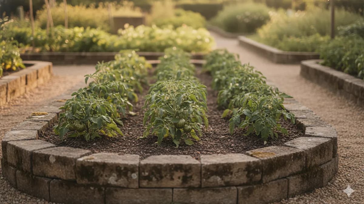 Striped German tomato plant growing in a sunny bed