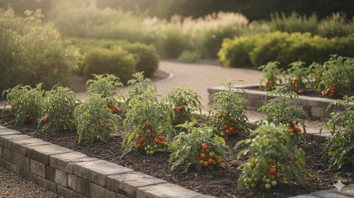 Super Sweet 100 tomato plant growing in a sunny bed