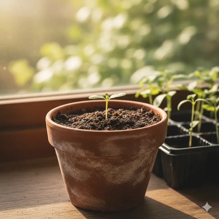 Super Sweet 100 tomato seedling with young true leaves