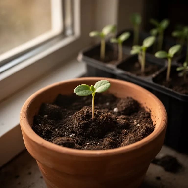 Plántulas de la planta del dolor de muelas emergiendo del suelo