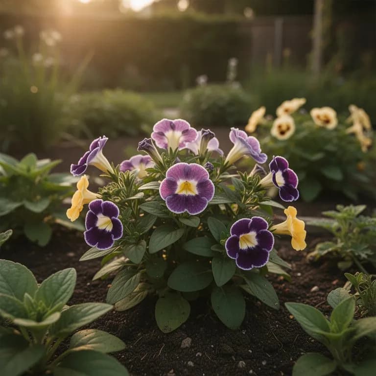 Torenia plant brought indoors for winter in a bright windowsill