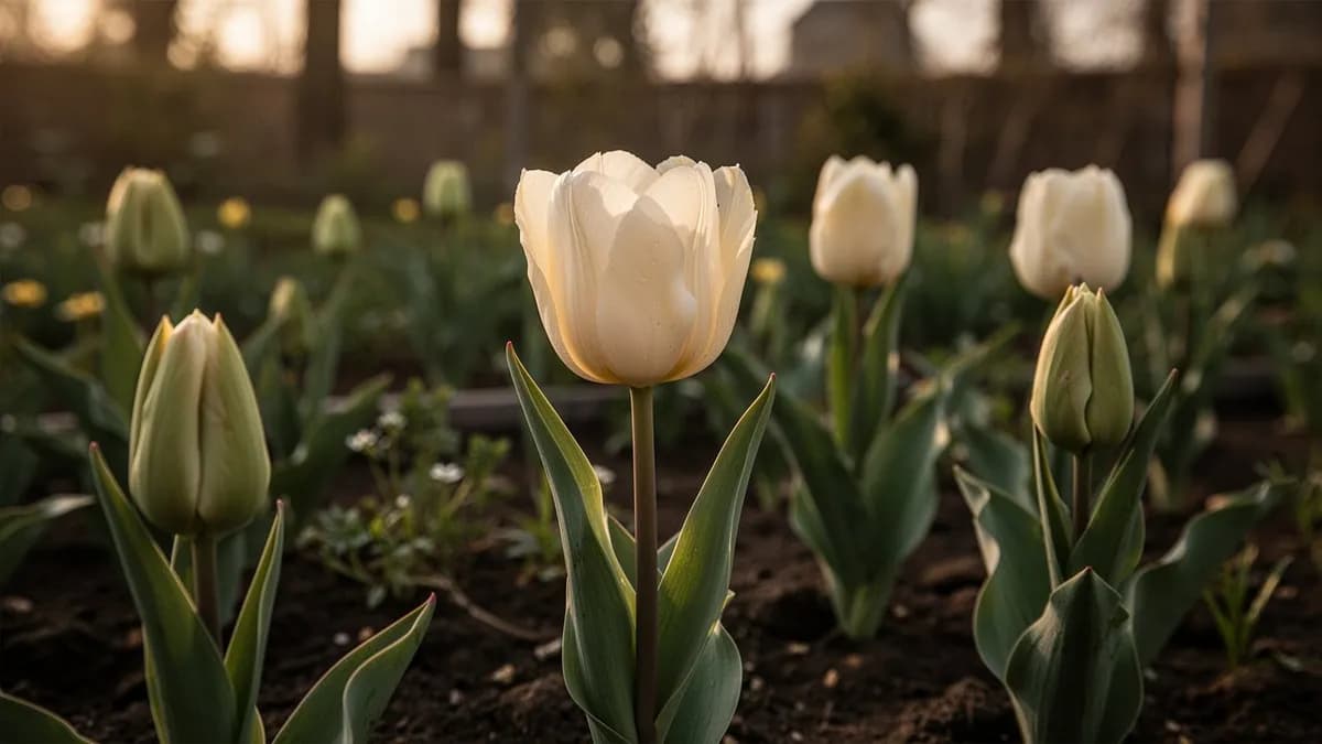 Bulbos de tulipán plantados en tierra otoñal