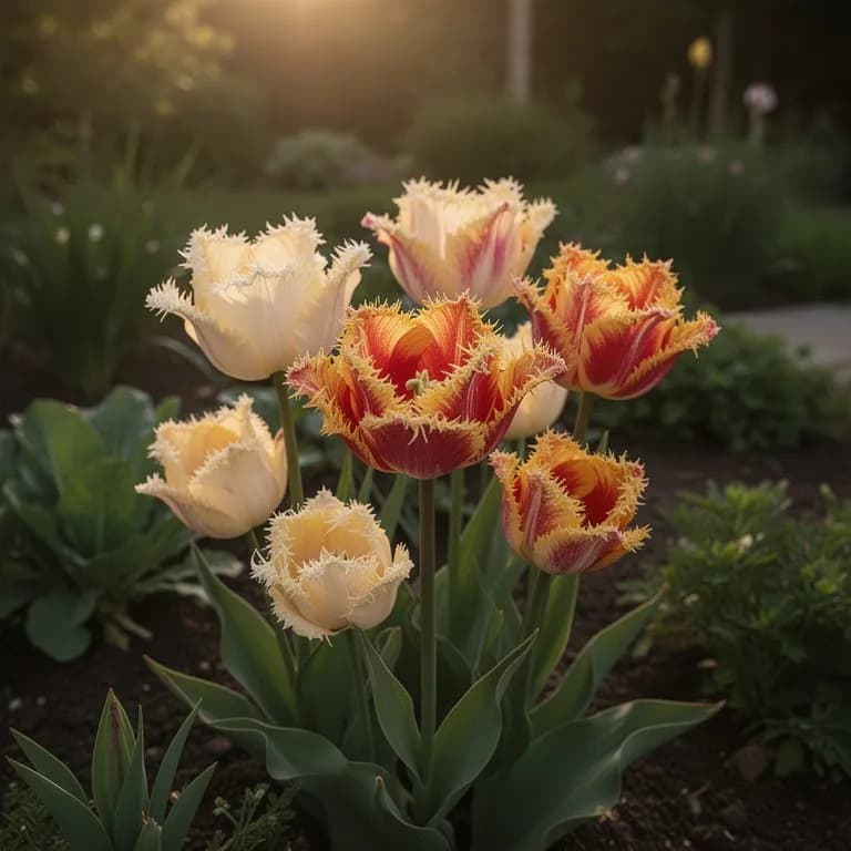 Surtido de variedades de tulipán flecado en rosa, púrpura, rojo y blanco