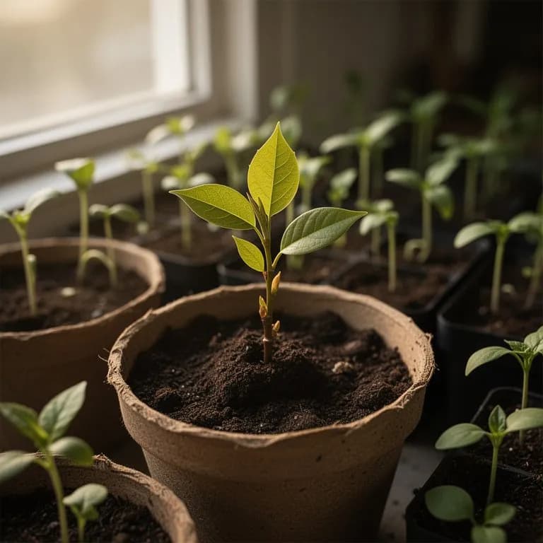Plantón joven de tulipero en su primer año de crecimiento