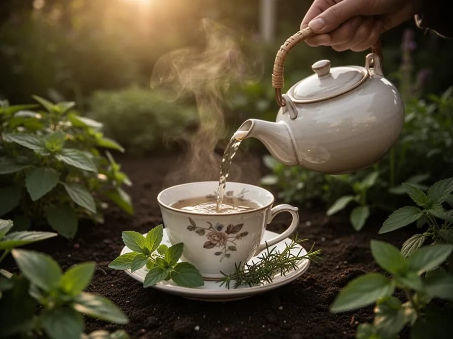 Hojas secas de tulsi extendidas sobre una rejilla de secado que conservan su color verde y aceites aromáticos
