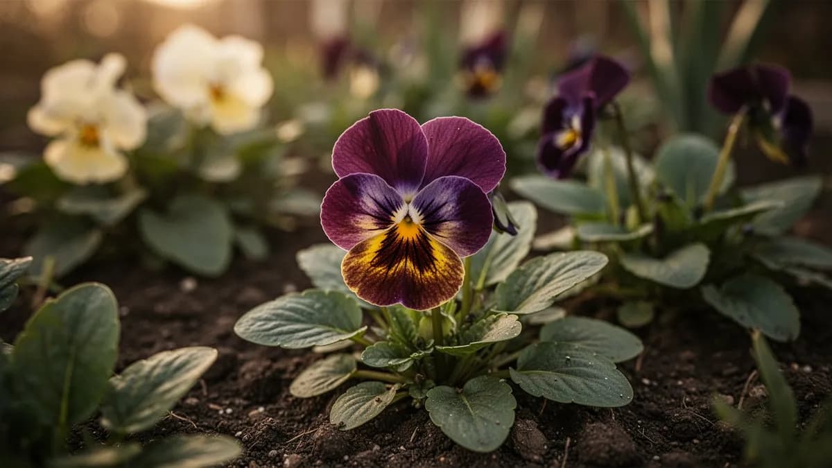 Un gran parche de violetas dulces en flor cubriendo un bancal sombreado