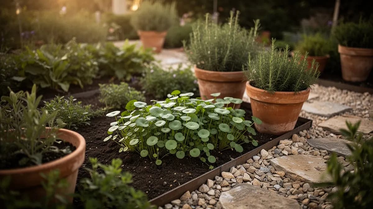Watercress growing vigorously in a wide shallow container filled with water and gravel