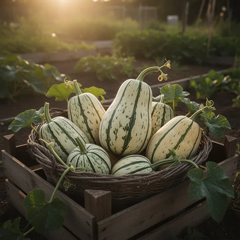 Large mature wax gourd with thick powdery white wax coating resting on straw mulch