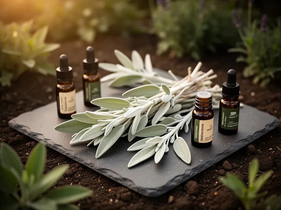 Primer plano de hojas de salvia blanca cubiertas por finos tricomas blanco plateados