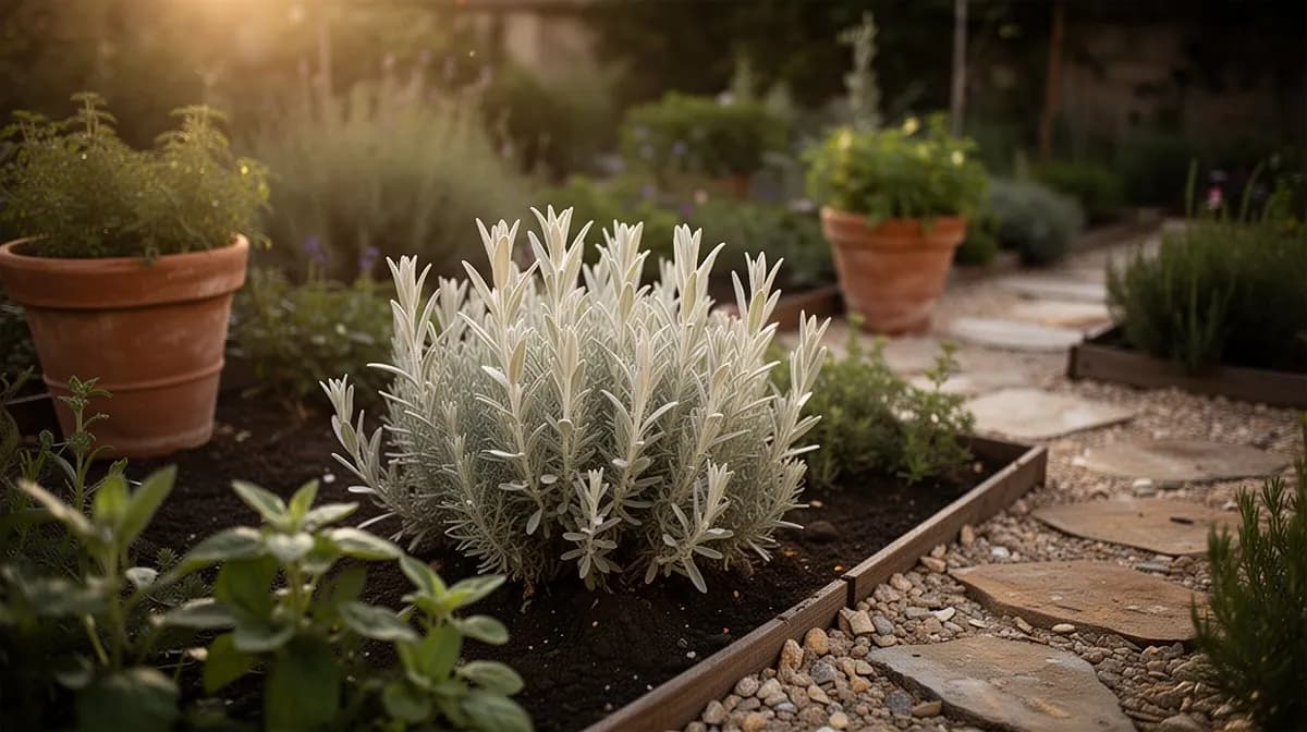 Salvia blanca creciendo junto a plantas nativas de California, incluido trigo sarraceno y manzanita