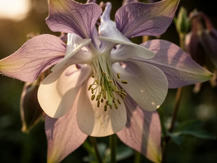 Follaje compuesto de color verde azulado de Aquilegia canadensis