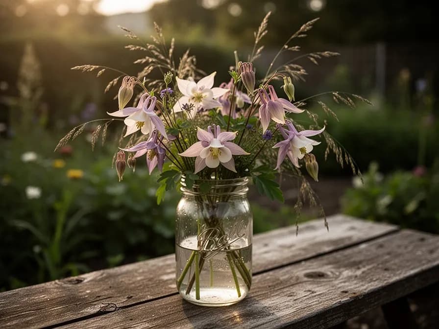 Prensado de flores de aguileña para arte botánico