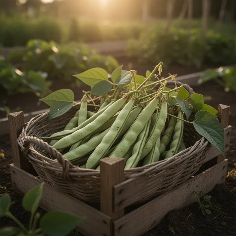Fresh winged bean pods showing distinctive four-winged ridges hanging from the vine