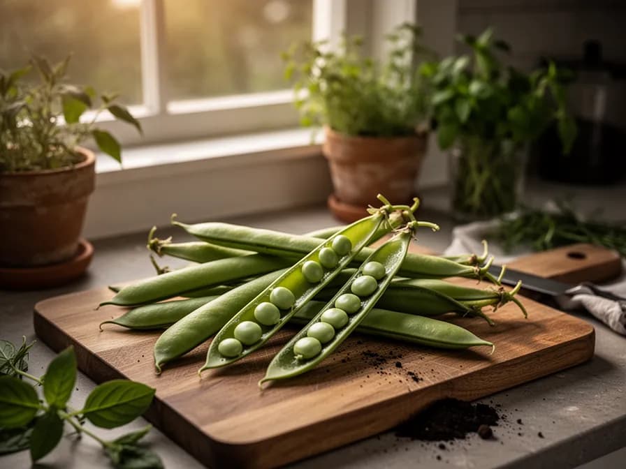 Deep burgundy-red Chinese Red Noodle yard-long bean pods on the vine